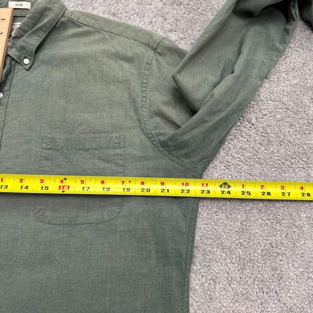 J.Crew Slim Fit Long Sleeve Button Down Shirt Large Olive Green Washed Cotton